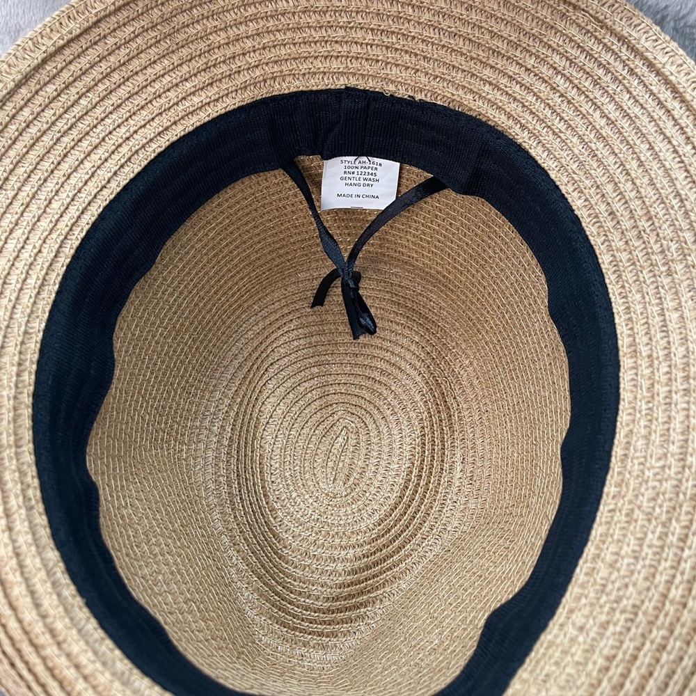 Tan Straw Hat with Striped Band - Picture 6 of 9